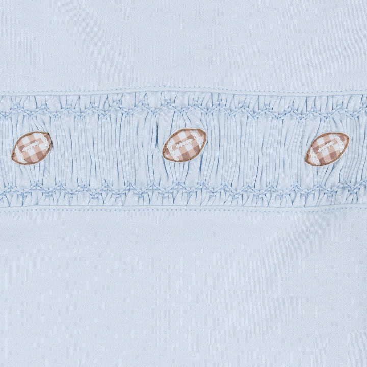 Tiny Tailgater Smocked Footie - Light Blue
