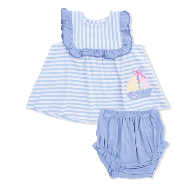 Bubbly Sailboat Stripe Ruffle Top & Bloomer