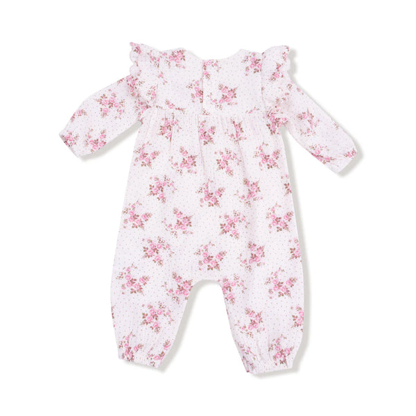 Belle Rosette Dot - L/S Petal Ruffle Romper