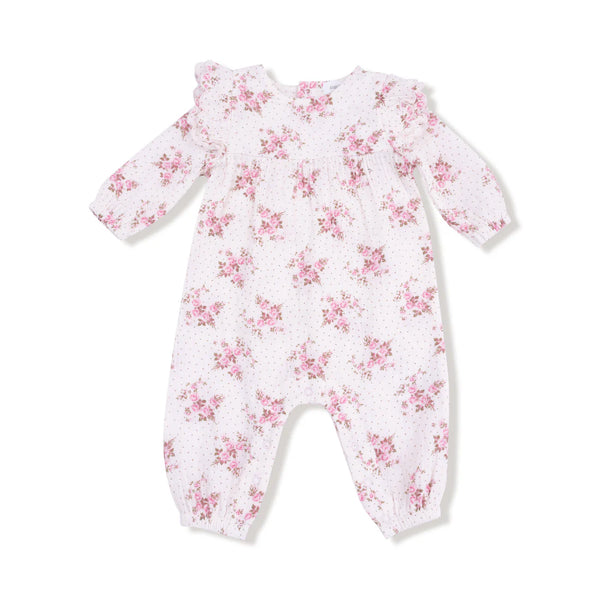 Belle Rosette Dot - L/S Petal Ruffle Romper