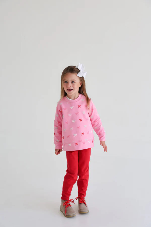 Cassidy Comfy Crewneck Girl - Bitty Bows/Hamptons Hot Pink
