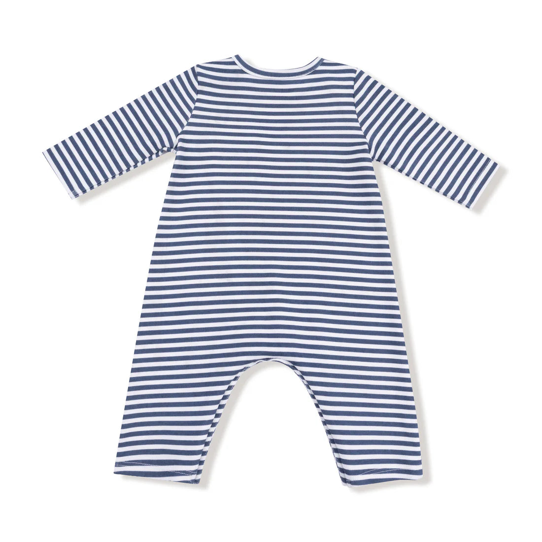 Stripes With Puppy Detailing -Organic Cotton Jersey - L/S Snap Shoulder Romper with Embroidered Dog