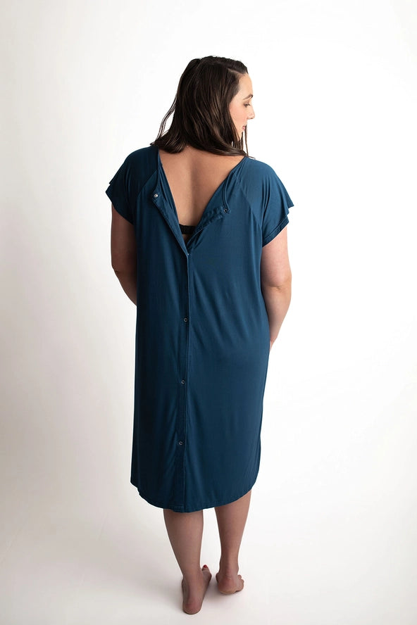 Navy Blue Maternity Mommy Labor and Delivery/ Nursing Gown