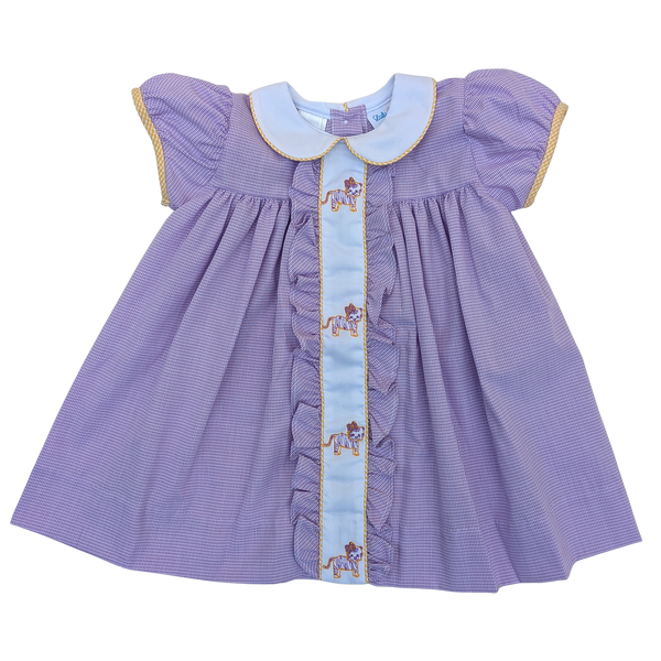 Lavender Gingham Embroidered LSU Tigers Dress