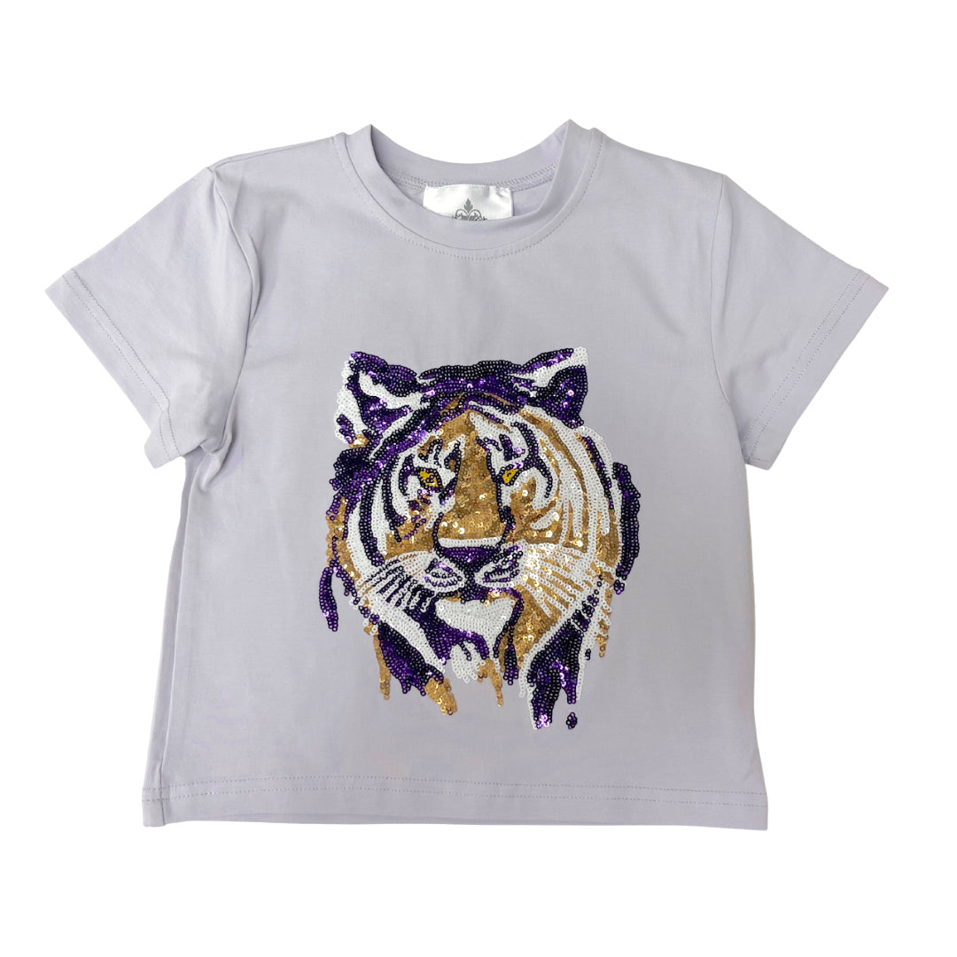 Lavender Tiger Face Sequin Shirt