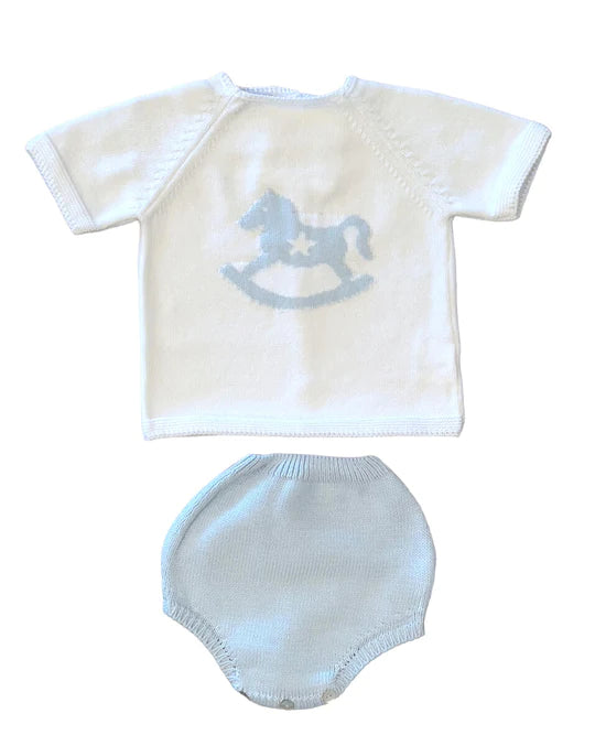 Blue Rocking Horse Diaper Set