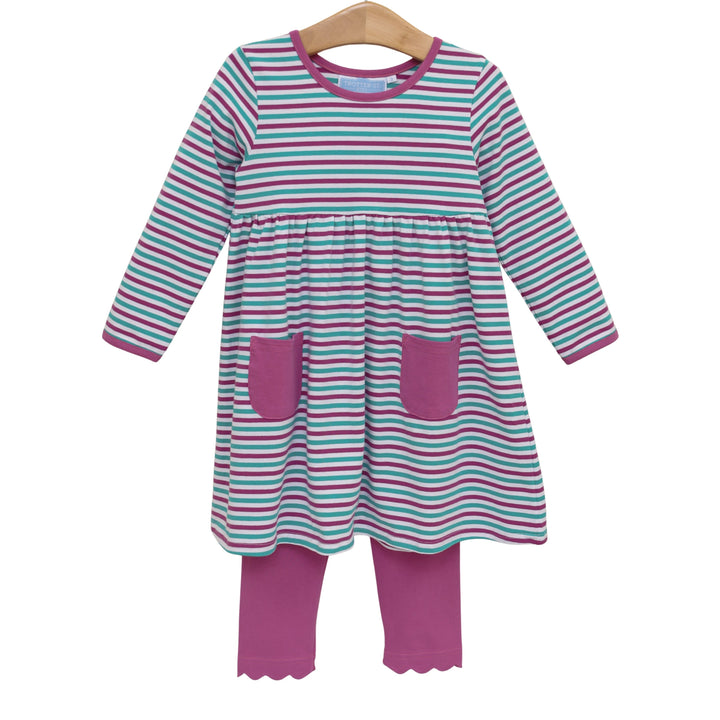 Annie Pant Set - Teal & Plum Stripe