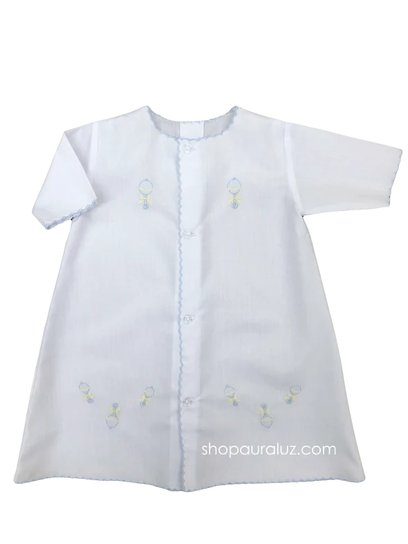White/Blue Longsleeve Rattle Daygown