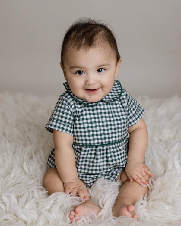 Green Gingham Bubble Romper