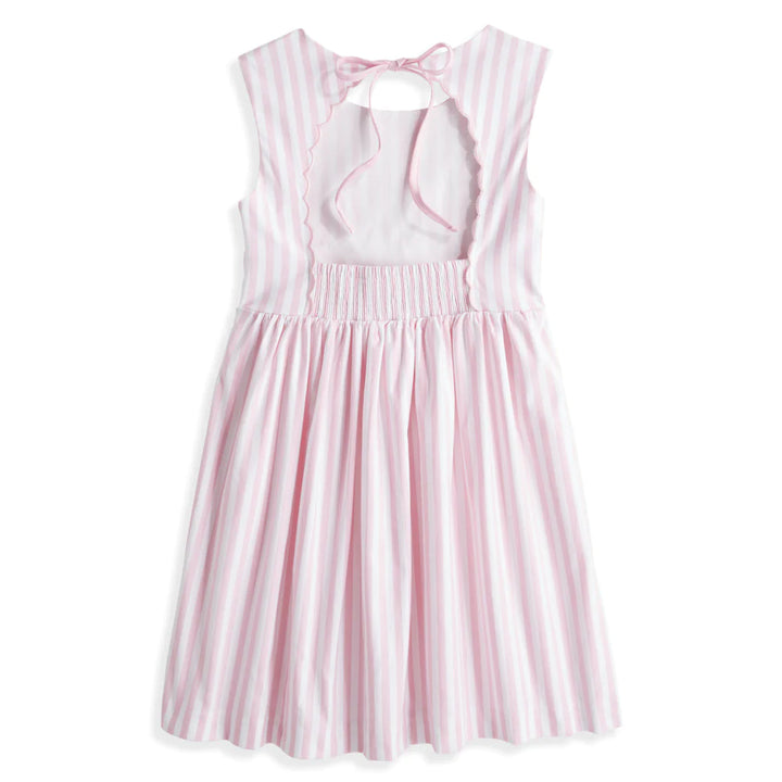 Scalloped Shelby Dress- Pink Wide Oxford Stripe