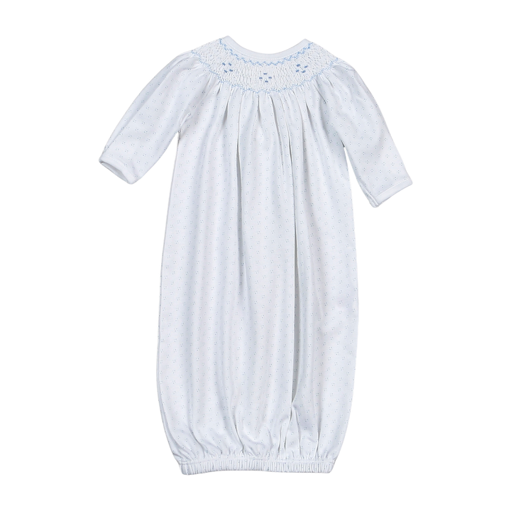 Tim Blue Dots Hand Smocked Bishop Pima Gown