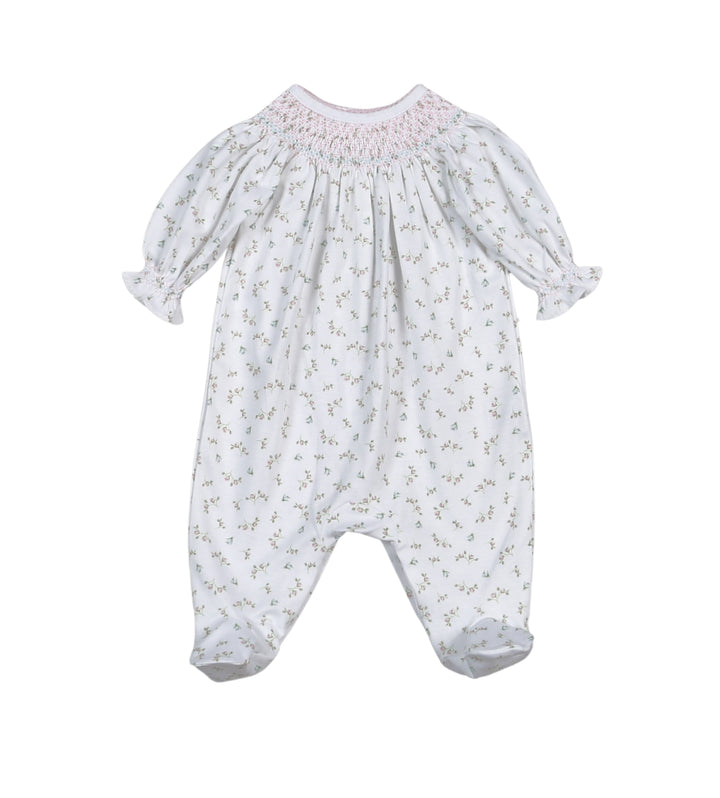 Bella Pink Floral Hand Smocked Bishop Footie
