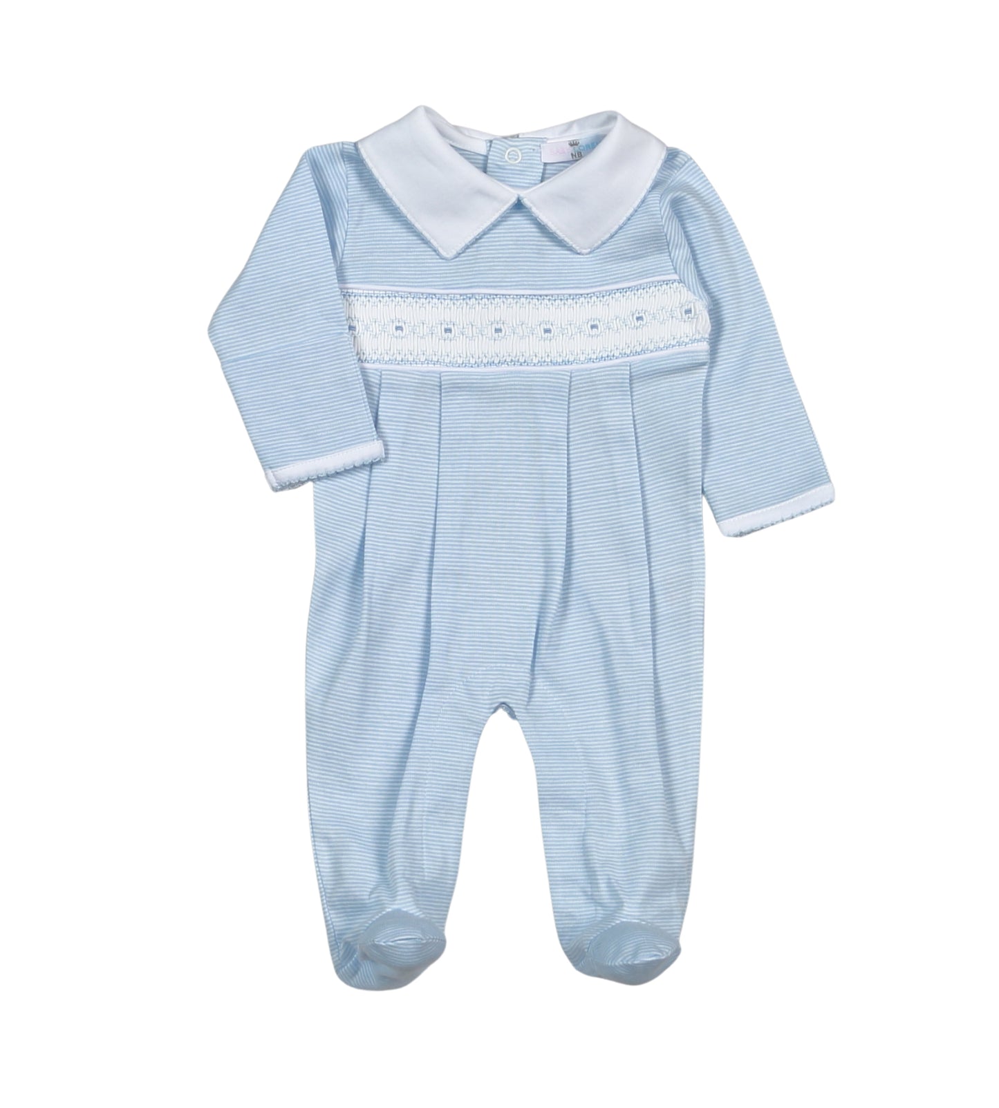 Tim Blue Stripes Hand Smocked Pima Footie