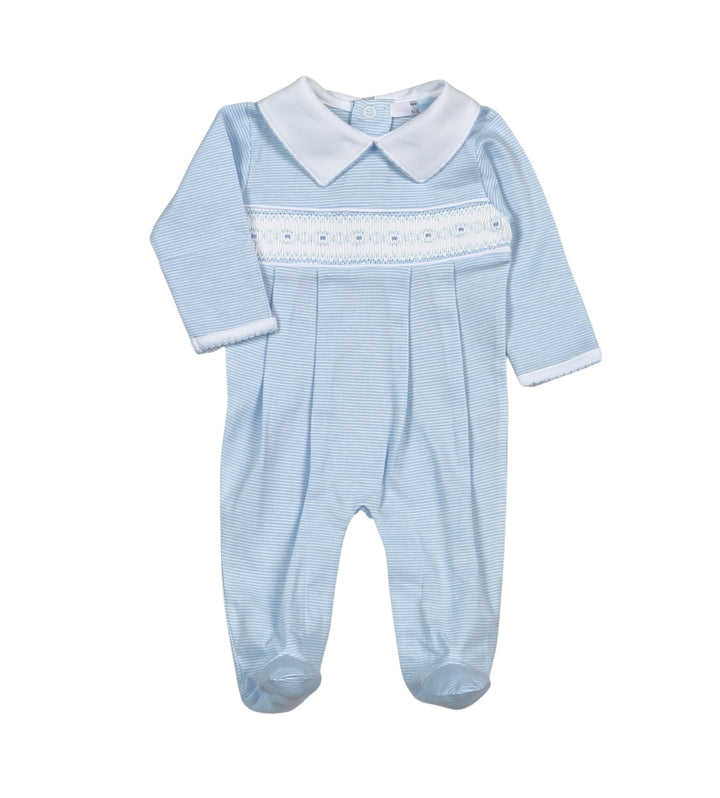 Tim Blue Stripes Hand Smocked Pima Footie