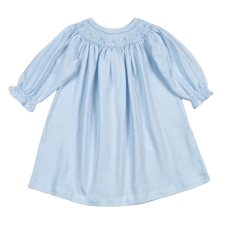 Blue Stripes Hand Smocked Pima Bishop Dress