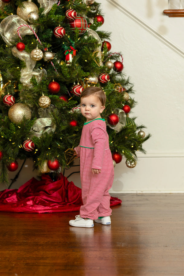 Bennett Romper - Red Stripe/Green