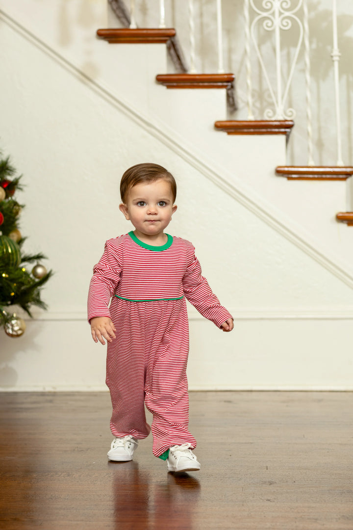 Bennett Romper - Red Stripe/Green