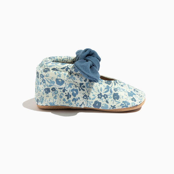 Blue Blooms Knotted Bow Baby Shoe