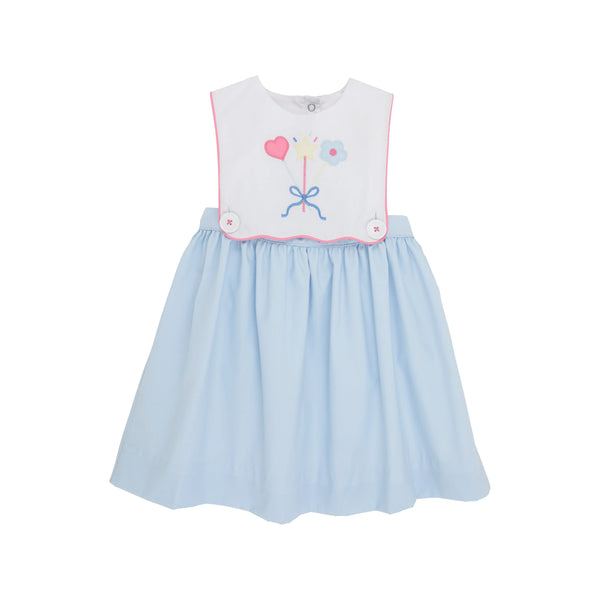 Brady Button In Dress- Worth Avenue White With Buckhead Blue And Wand Embroidery