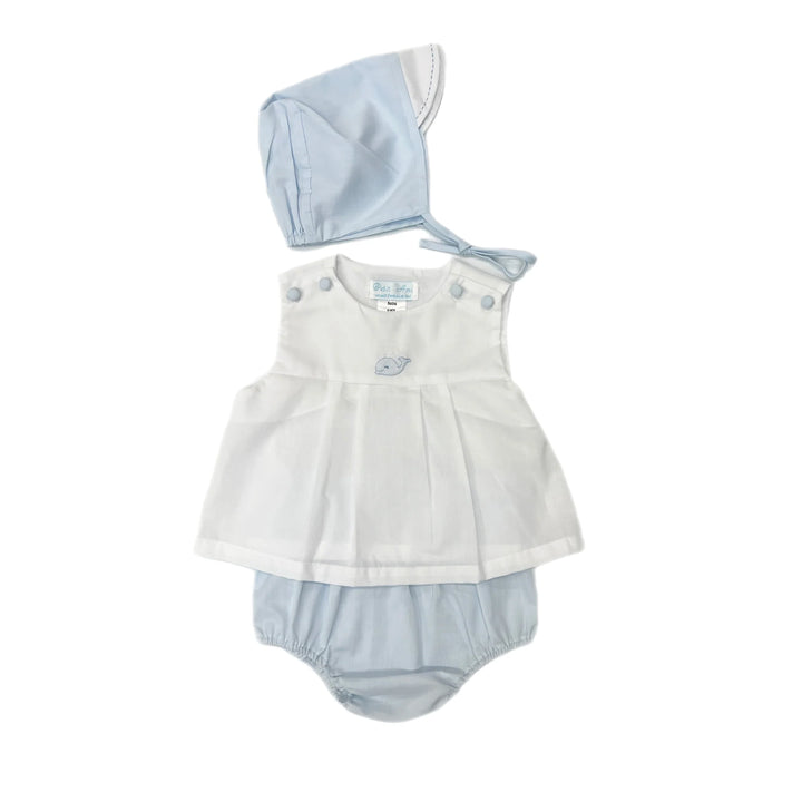 Whale Handstitched Diaper Set w/ Bonnet