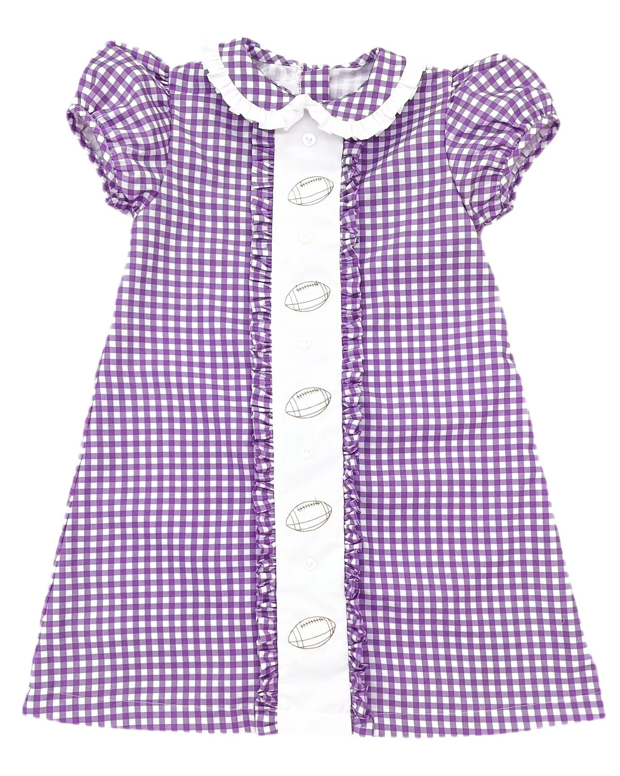 Clare Dress, Purple Gingham w/ Footballs - Game On
