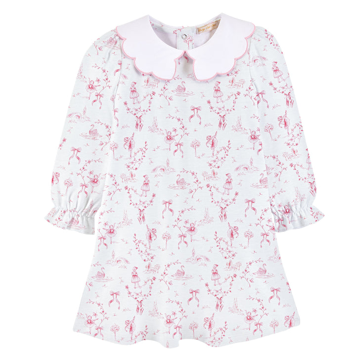 Grace Toile Printed Pima Dress w/ Scalloped Collar