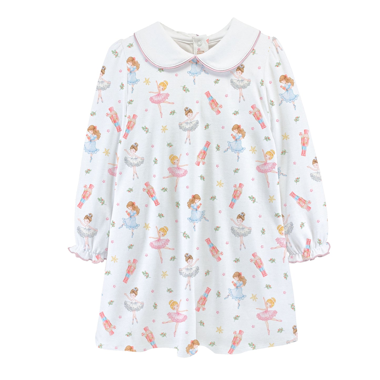 Pink Nutcracker Printed Dress with Round Collar