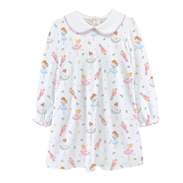 Pink Nutcracker Printed Dress with Round Collar