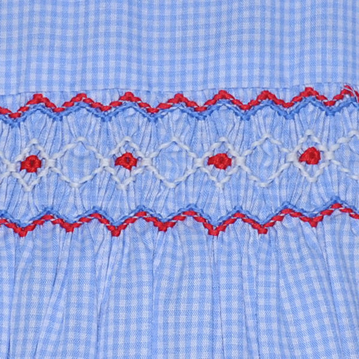 Royal Blue Finley Boy Bubble- Red Smocking