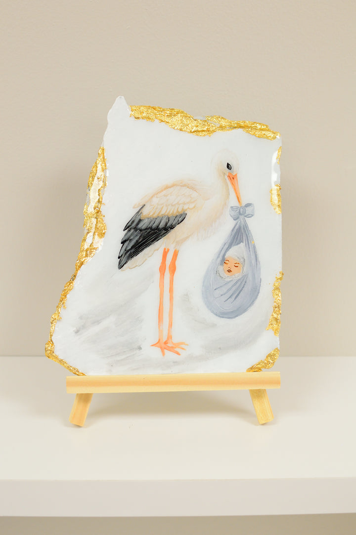 Stork & Baby on Slate - 8.5” x 7”