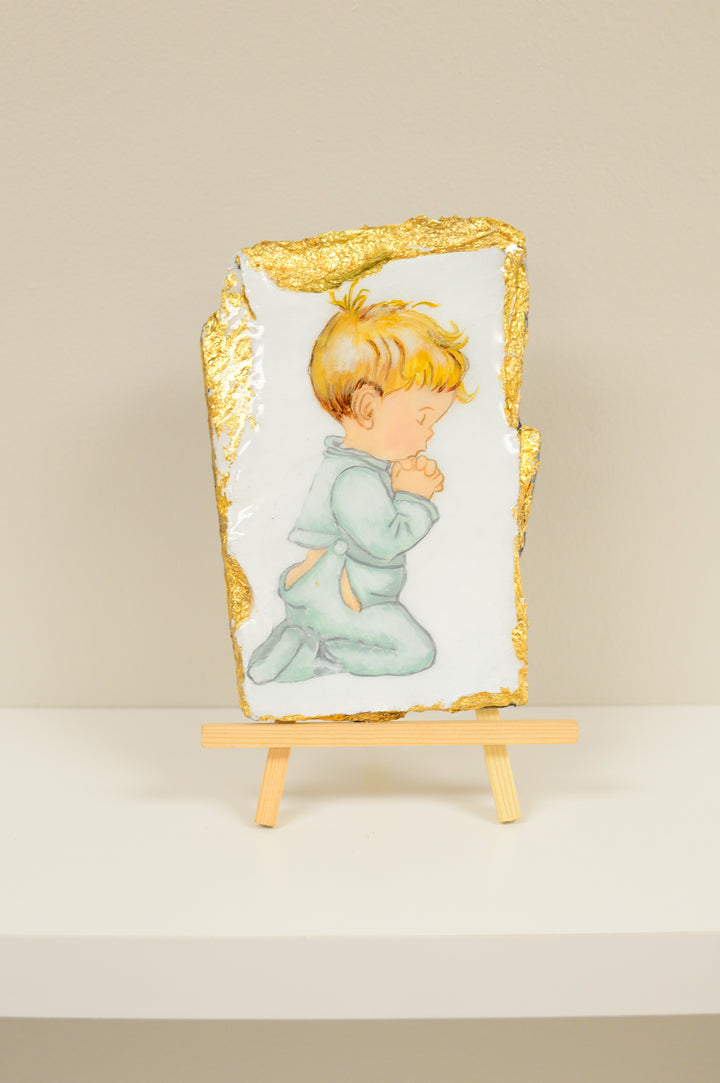 Baby Boy Praying on Slate - 7” x 4.5”