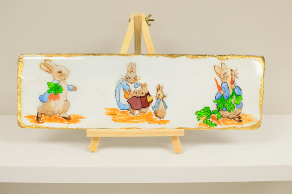 Peter Rabbit on Old Red Wood Shingle - 16" x 5"