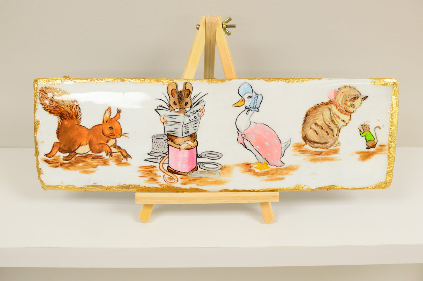 Beatrix Potter on Old Red Wood Shingle - 16" x 5"