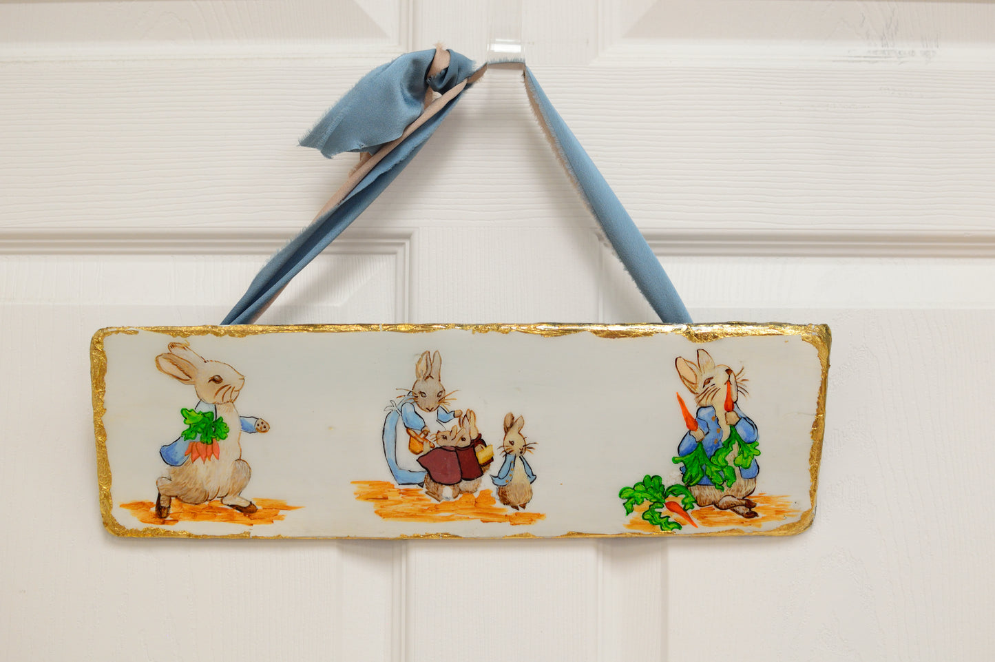 Peter Rabbit on Old Red Wood Shingle - 16" x 5"