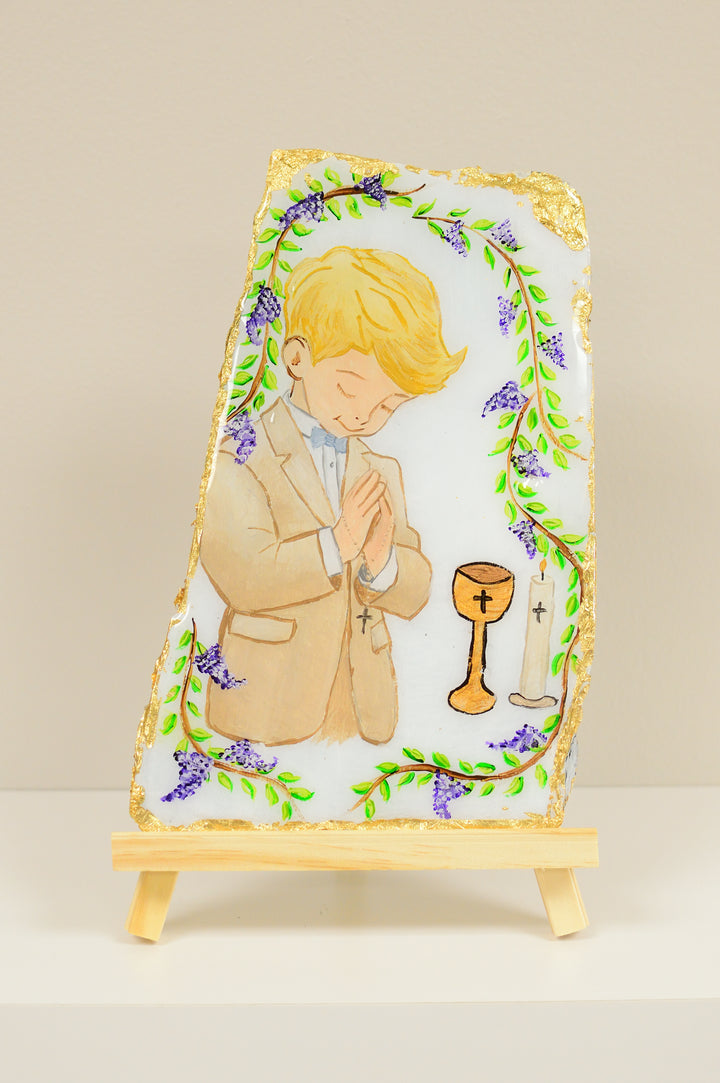 5.5" x 8.5" Boy First Communion on Slate - Blond
