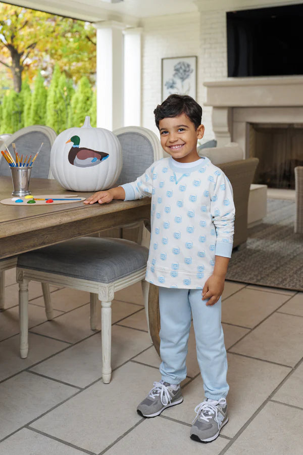 Cassidy Comfy Crewneck - Vintage-Prep Pumpkin Pails with Buckhead Blue