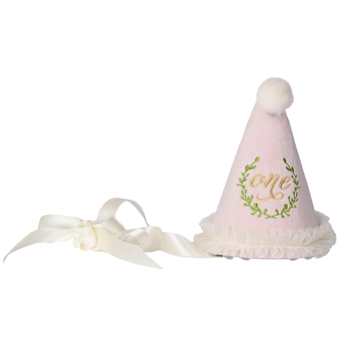 ONE Party Hat with Laurel Wreath Embroidery
