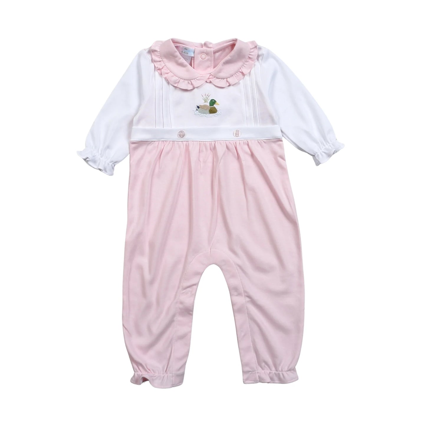 Pink Mallard Ducks Hand Embroidered Romper