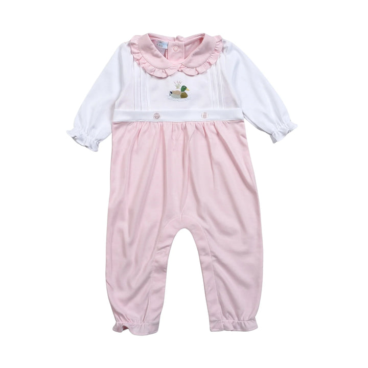 Pink Mallard Ducks Hand Embroidered Romper