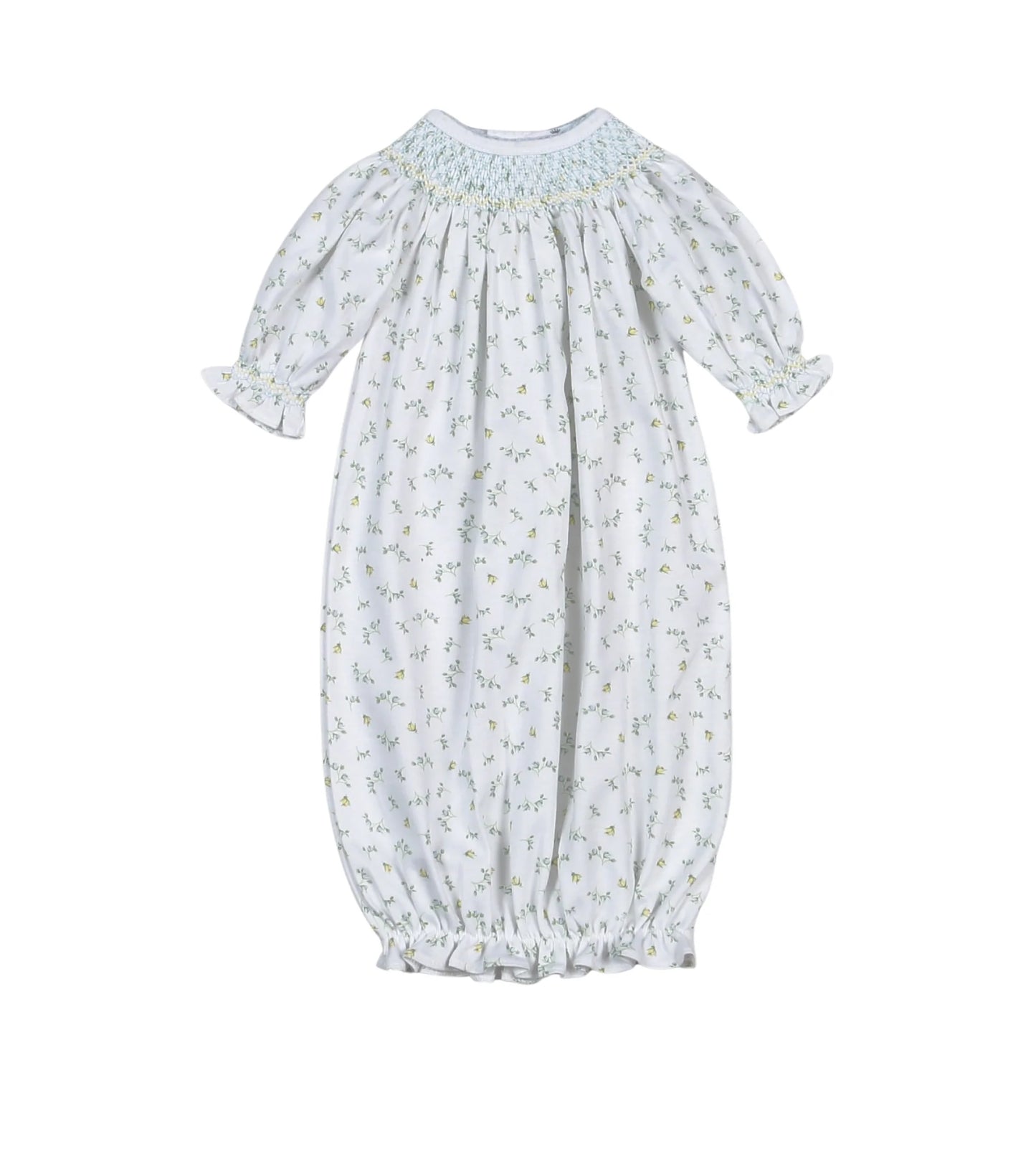 Mia Blue Floral Hand Smocked Bishop Gown