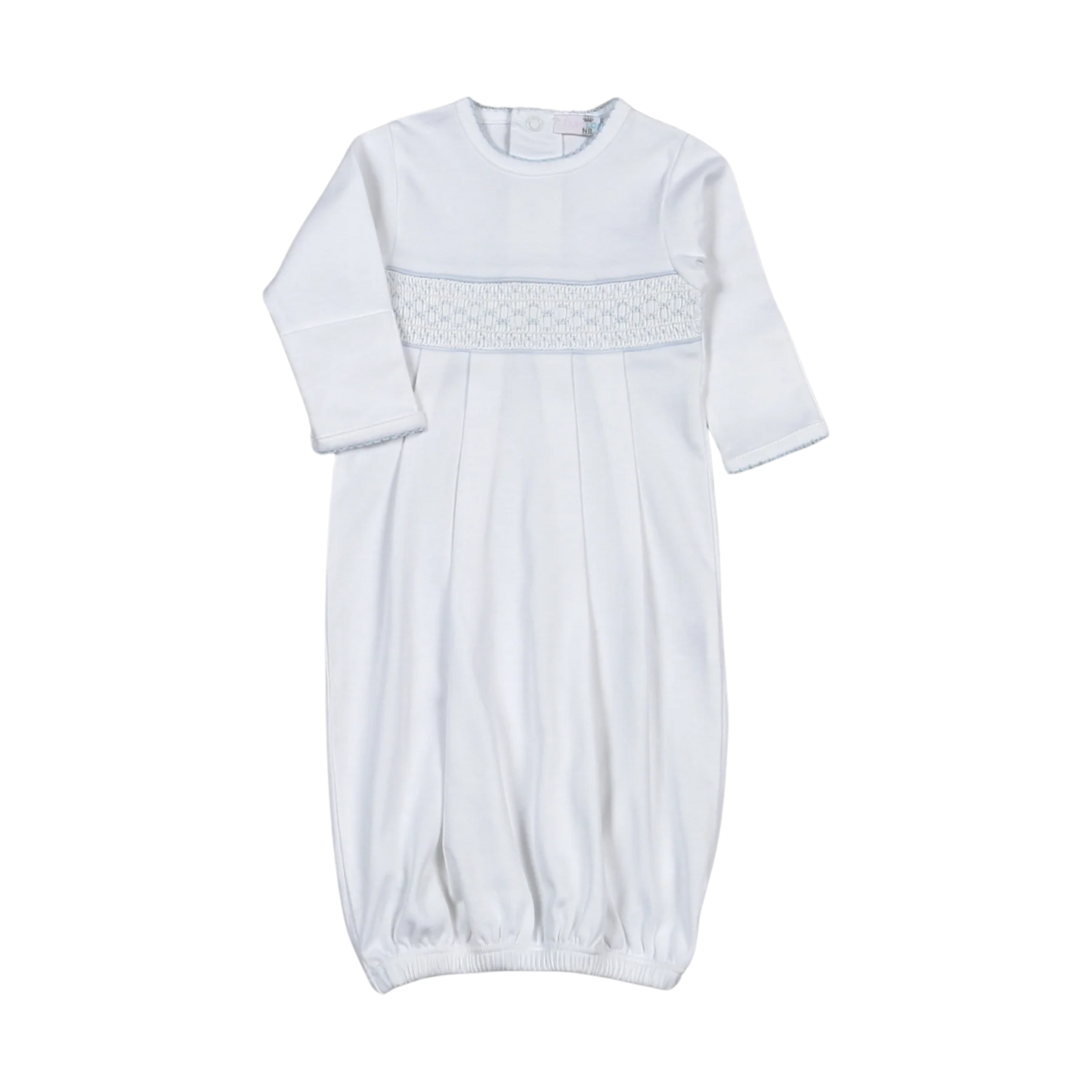 Tim White/Blue Hand Smocked Pima Gown