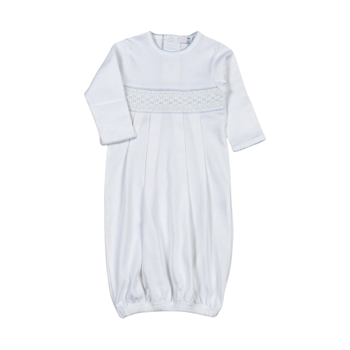 Tim White/Blue Hand Smocked Pima Gown