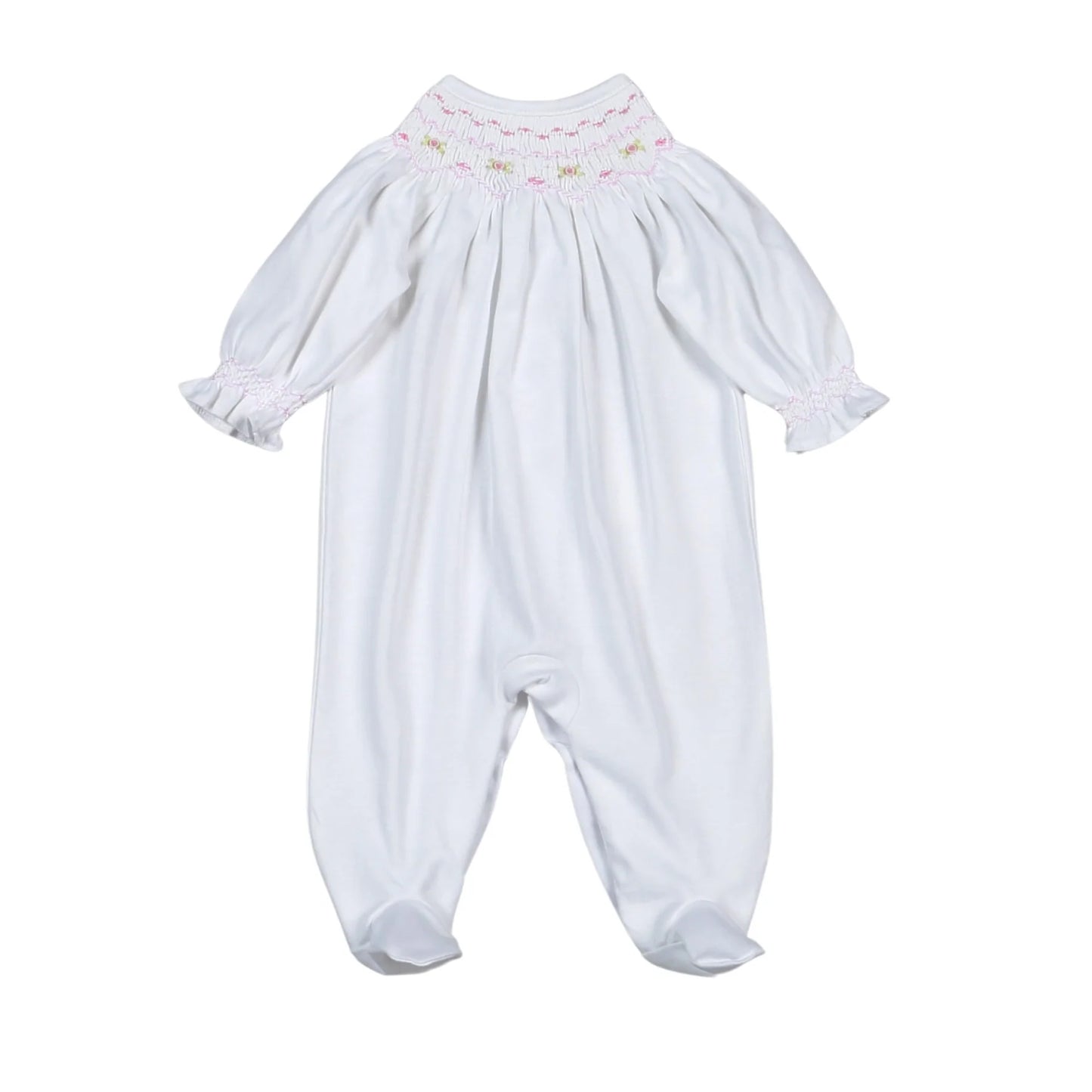 Sally White/Pink Hand Smocked Bishop Pima Footie