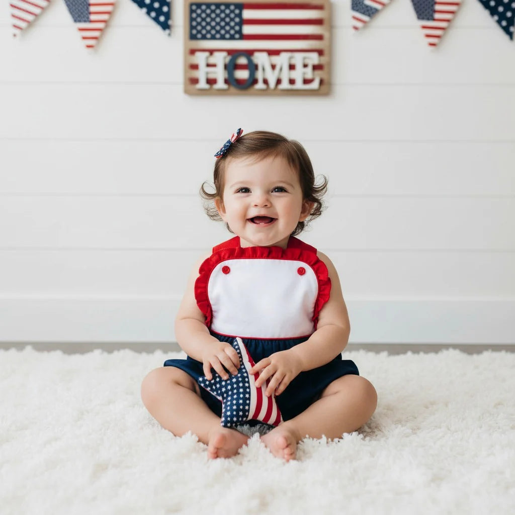 Red and Blue Patriotic Girl Sun Bubble