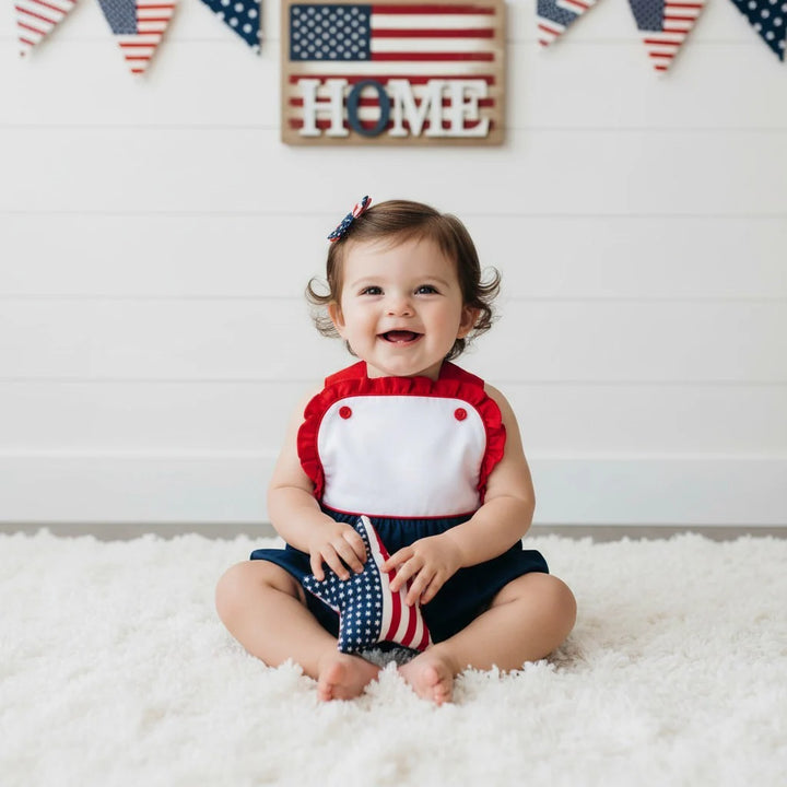 Red and Blue Patriotic Girl Sun Bubble