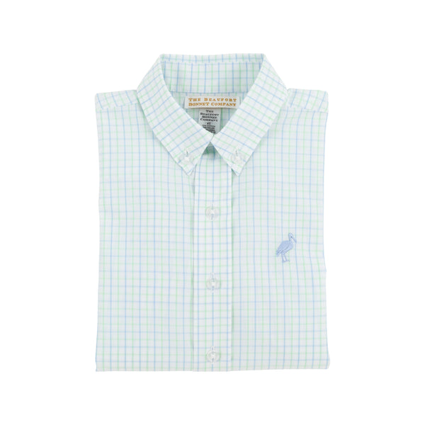 Dean's List Dress Shirt - Sea Island Seafoam and Beale Street Blue Windowpane with Beale Street Blue Stork