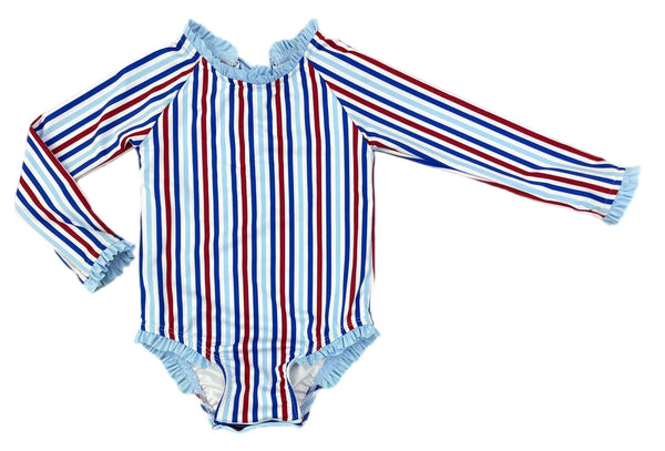 Leighton One Piece Rash Guard- Patriotic Stripe