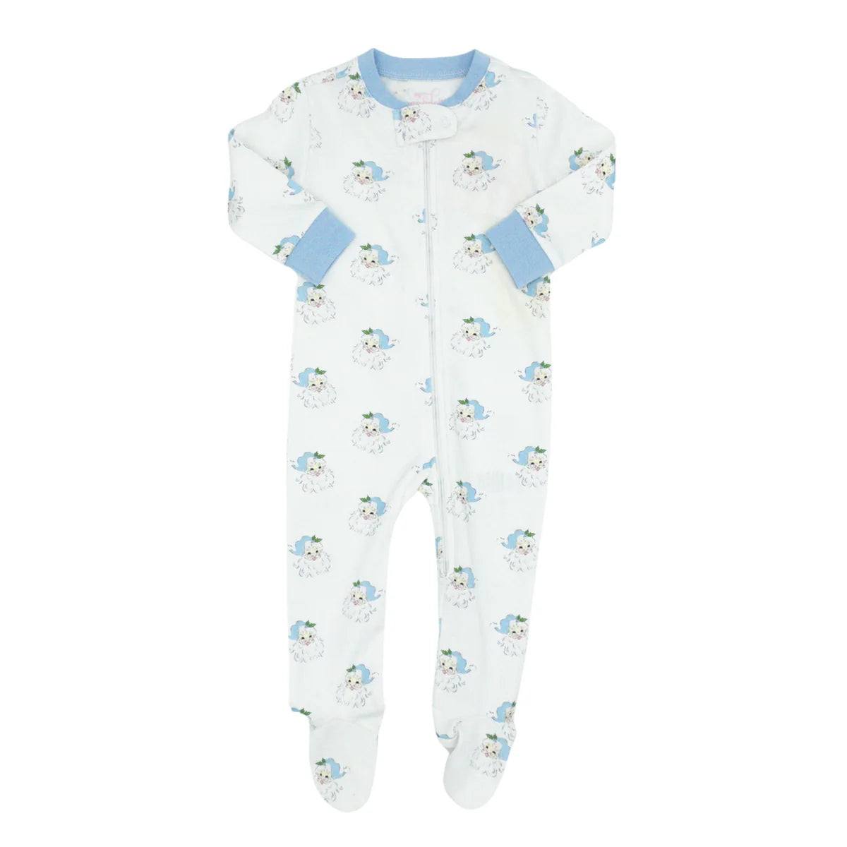 One Piece Zip Up Jammies Blue Santa