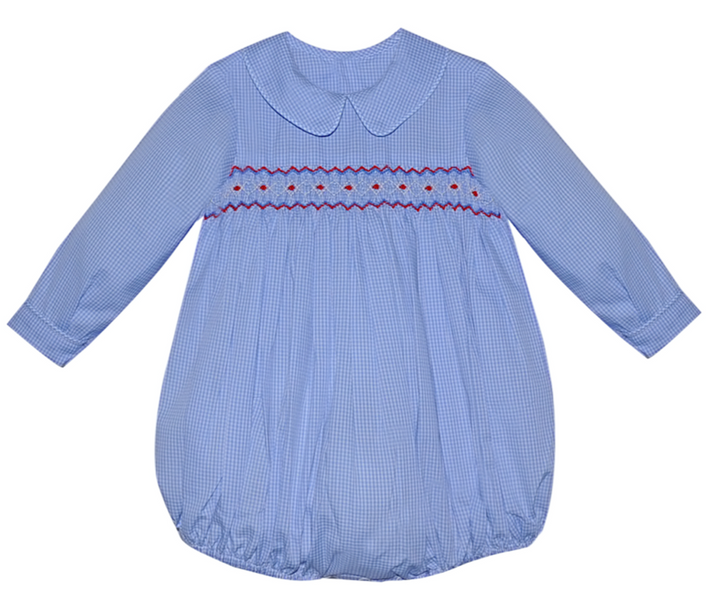 Royal Blue Finley Boy Bubble- Red Smocking