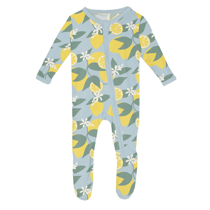 Print Footie with 2 Way Zipper in Spring Sky Lemonade